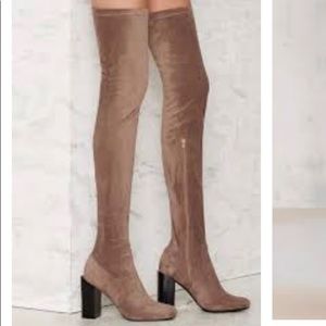 Jeffrey Campbell Perouze Suede Thigh High Bootie Taupe